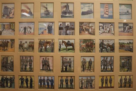 Two framed sets of German military subject cigarette cards